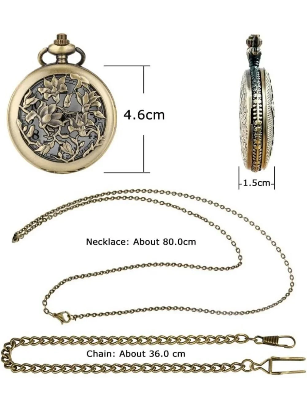 Men's White Vintage Chain Quartz Bronze Vines Necklace Halloween Pocket Watch